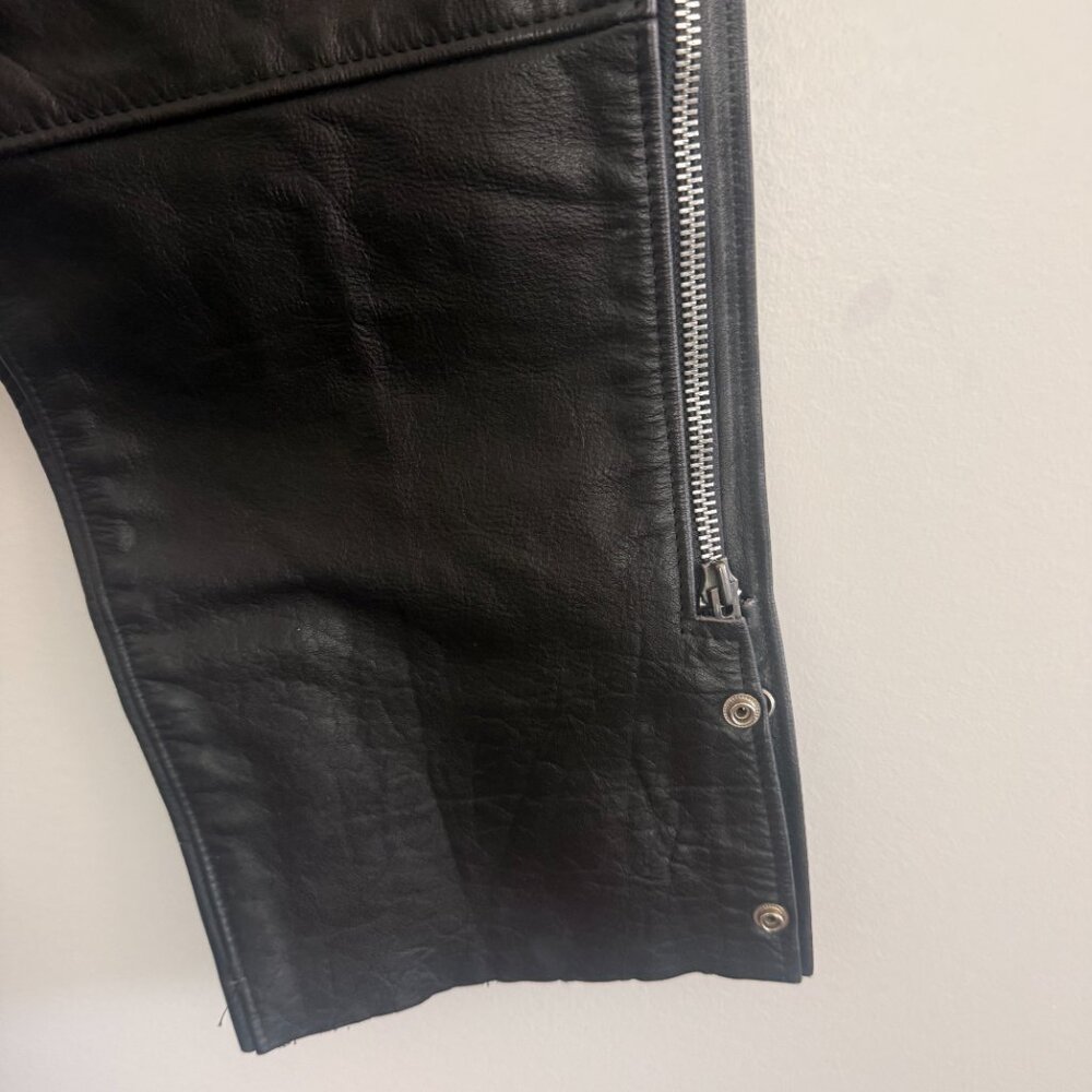 Universal Rider Heavy Black Leather Motorcycle Chaps | Men’s XXL | Lace Waist - Picture 5 of 7